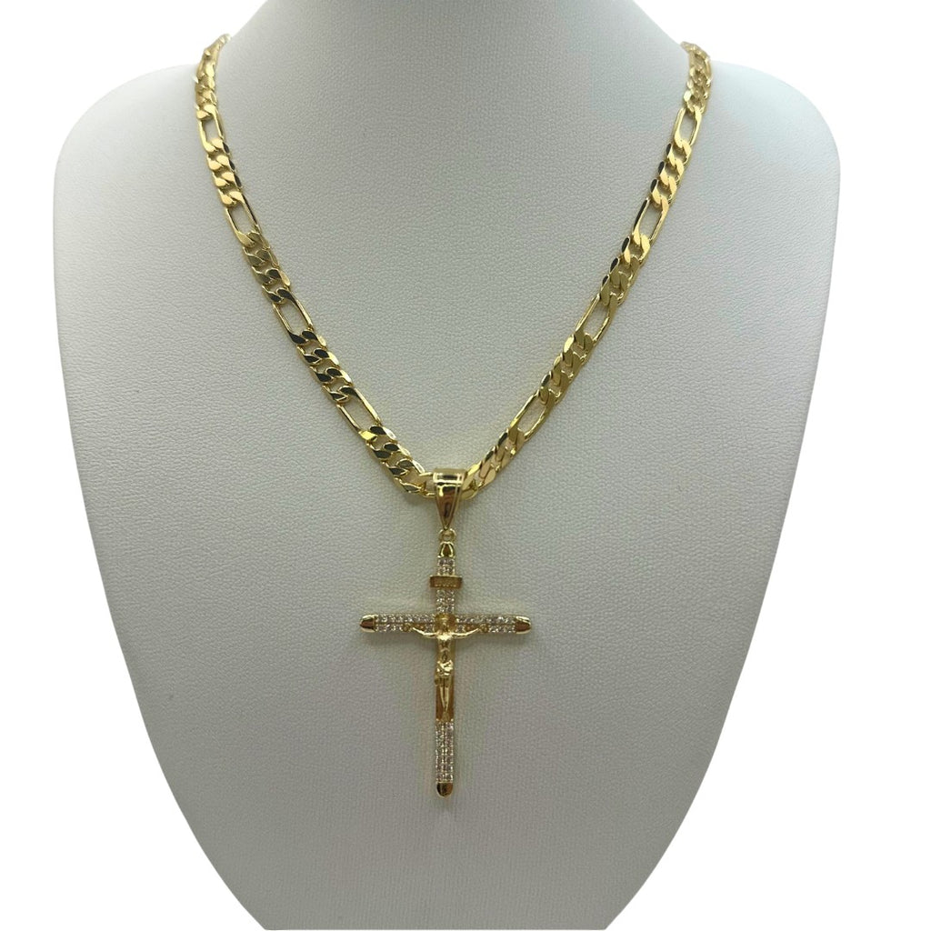 Cadena Cartier 5mm Con Cristo Diamantado en Oro Laminado de 18K