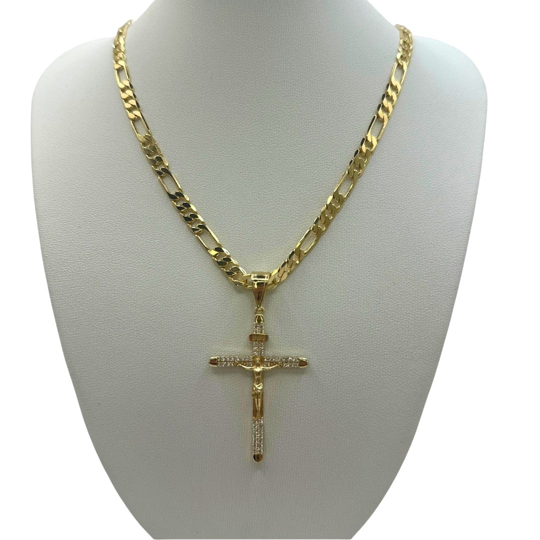 Cadena Cartier 5mm Con Cristo Diamantado en Oro Laminado de 18K