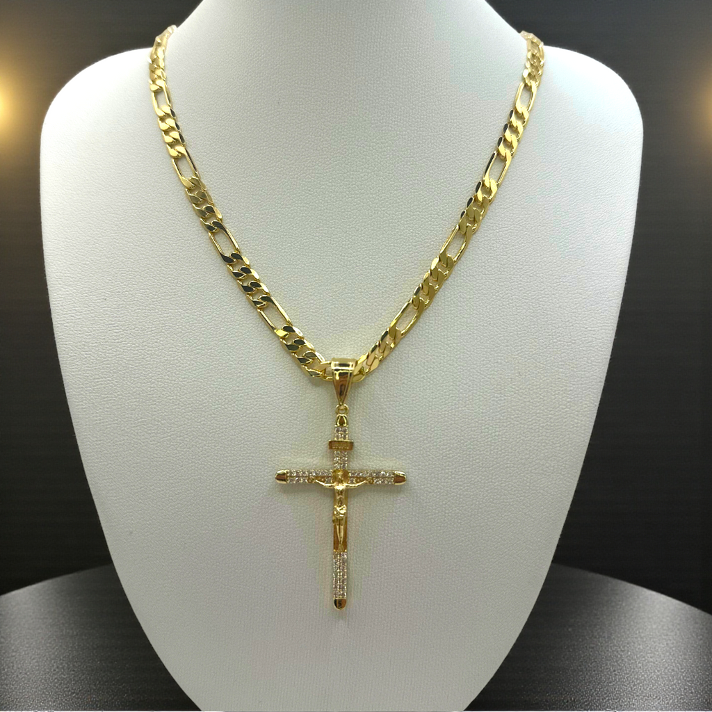 Cadena Cartier 5mm Con Cristo Diamantado en Oro Laminado de 18K