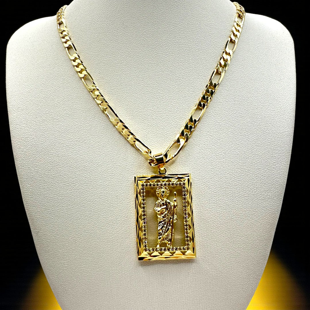 Cadena Cartier 5mm Con San Judas Cuadrado en Oro Laminado de 18K