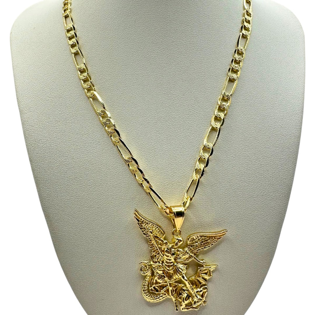 Cadena Cartier 5mm Con San Miguel Arcangel en Oro Laminado de 18K