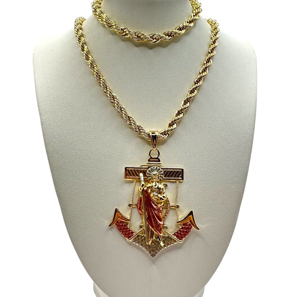 Cadena y esclava Torzal de 5mm  San Judas en Ancla en oro laminado de 18K