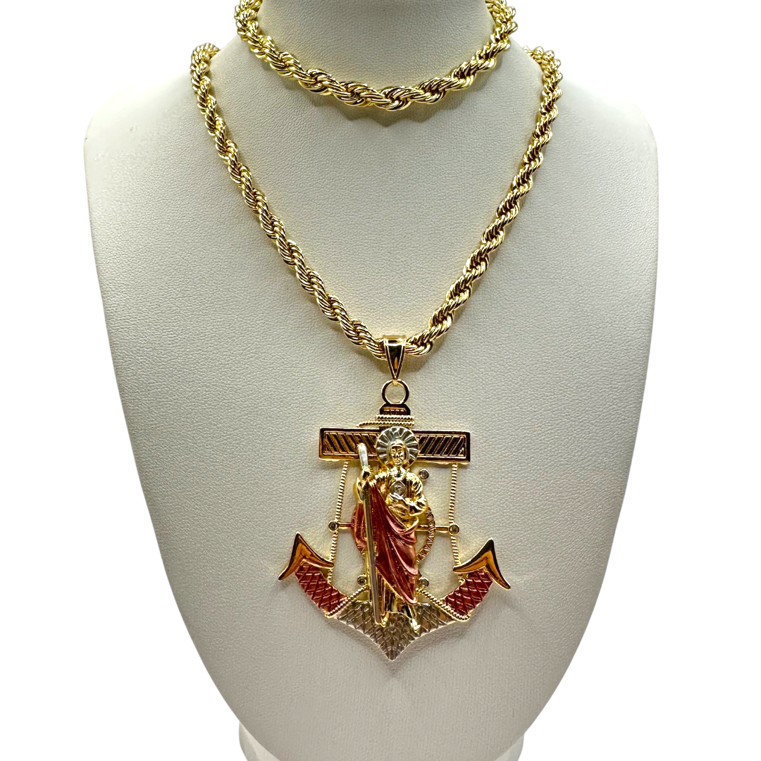 Cadena y esclava Torzal de 5mm  San Judas en Ancla en oro laminado de 18K