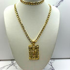 Cadena y esclava Barbada de 5mm con San Judas en oro laminado de 18K