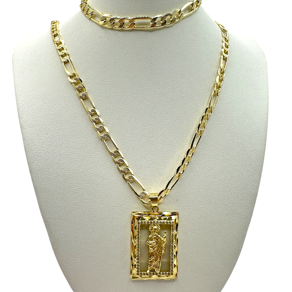 Cadena y esclava Cartier de 5mm con San Judas en oro laminado de 18K