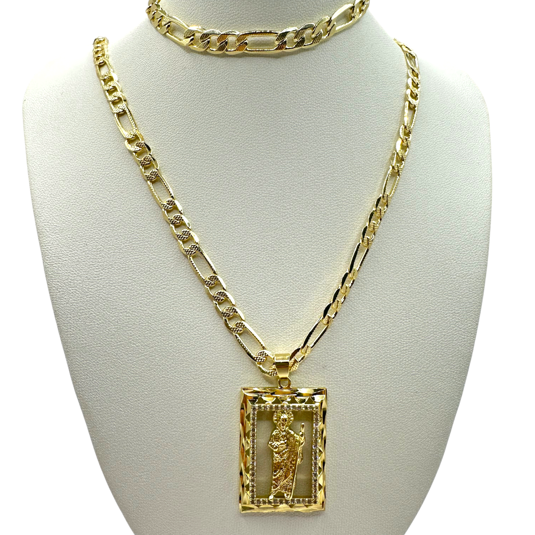 Cadena y esclava Cartier de 5mm con San Judas en oro laminado de 18K