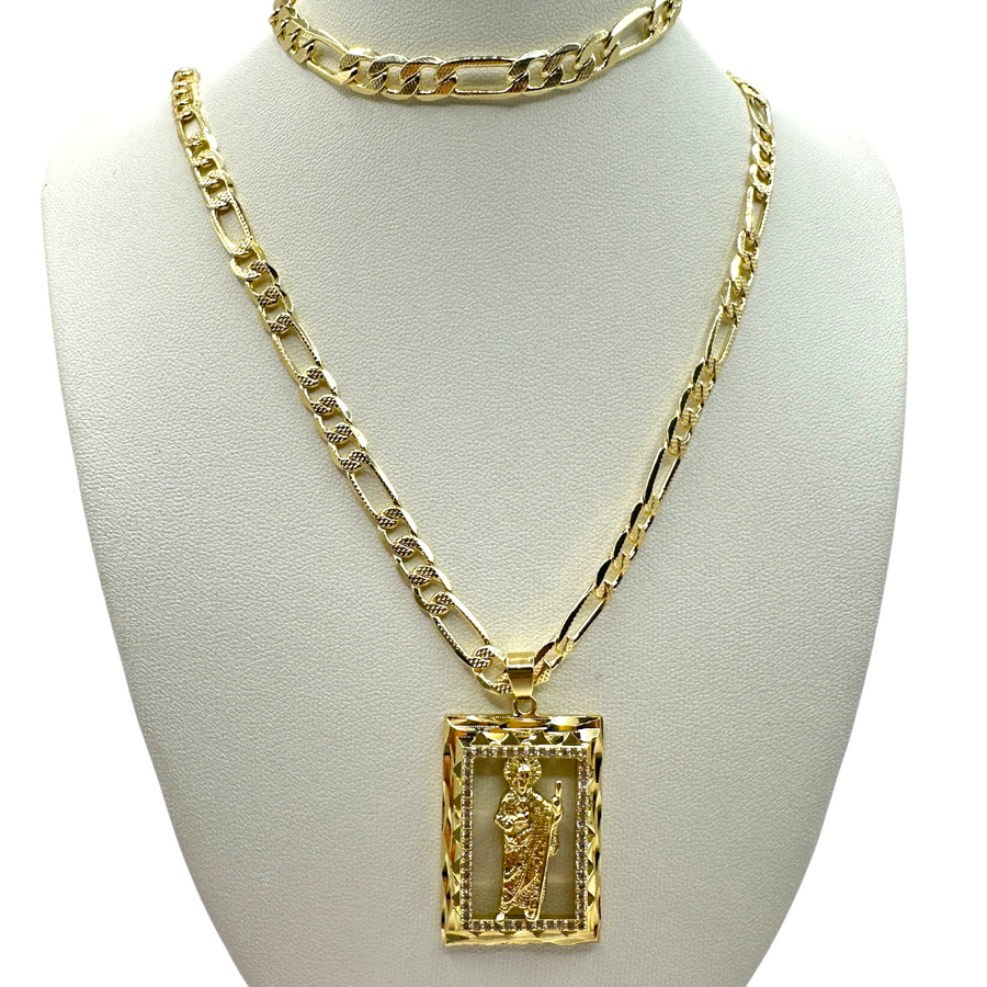 Cadena y esclava Cartier de 5mm con San Judas en oro laminado de 18K