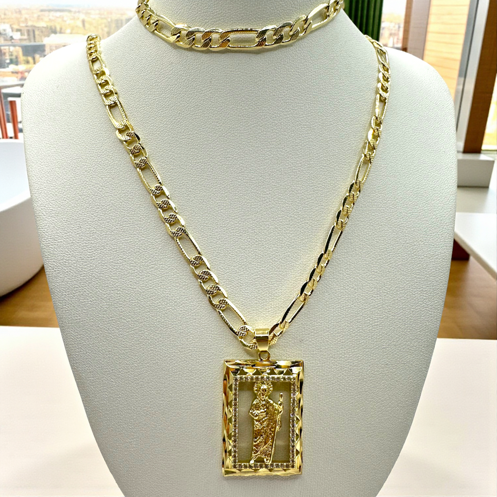 Cadena y esclava Cartier de 5mm con San Judas en oro laminado de 18K