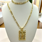 Cadena y esclava Cartier de 5mm con San Judas en oro laminado de 18K