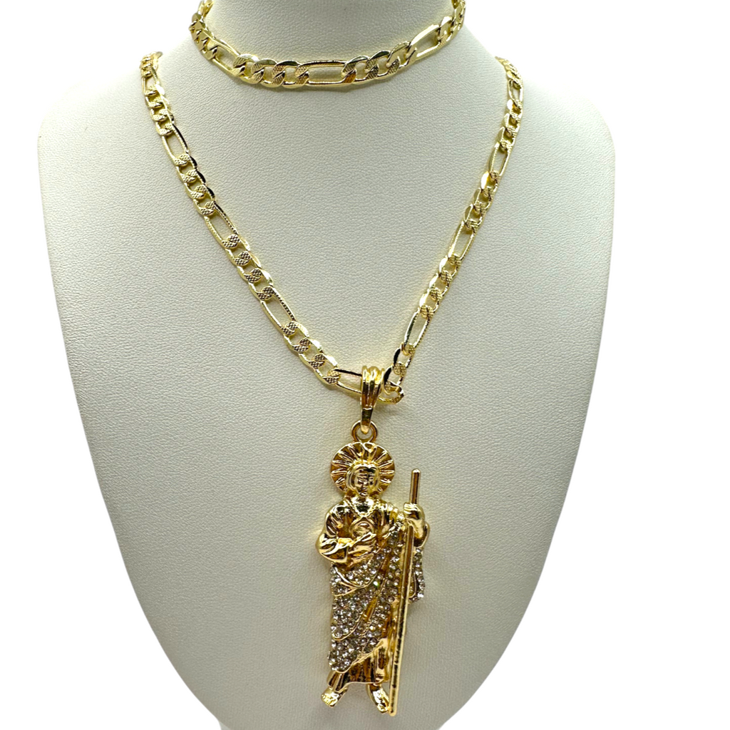 Cadena y esclava Cartier de 5mm con San Judas Blanco en oro laminado de 18K