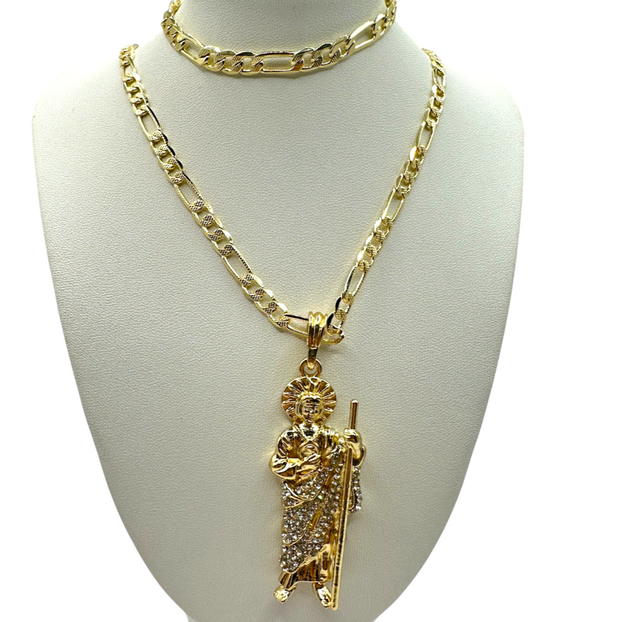 Cadena y esclava Cartier de 5mm con San Judas Blanco en oro laminado de 18K