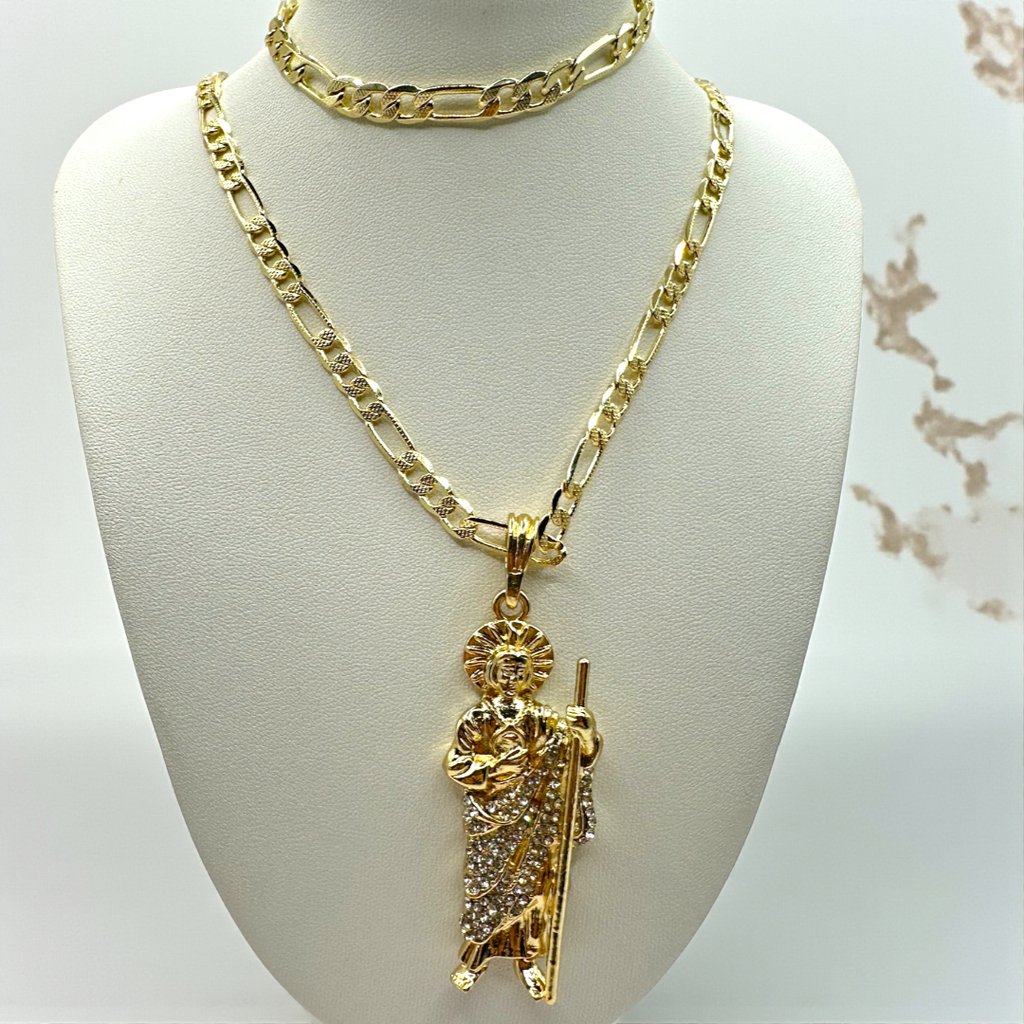 Cadena y esclava Cartier de 5mm con San Judas Blanco en oro laminado de 18K