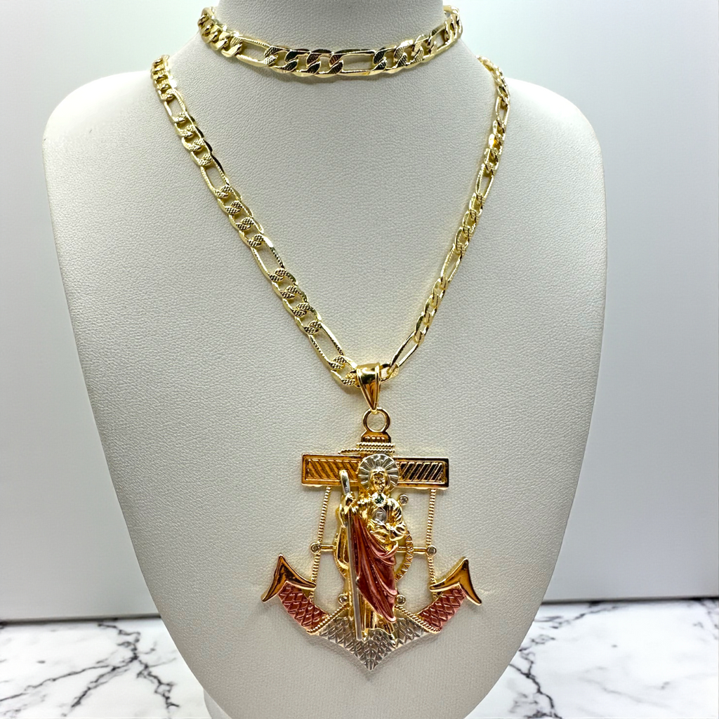 Cadena y esclava Cartier de 5mm con San Judas en Ancla en oro laminado de 18K