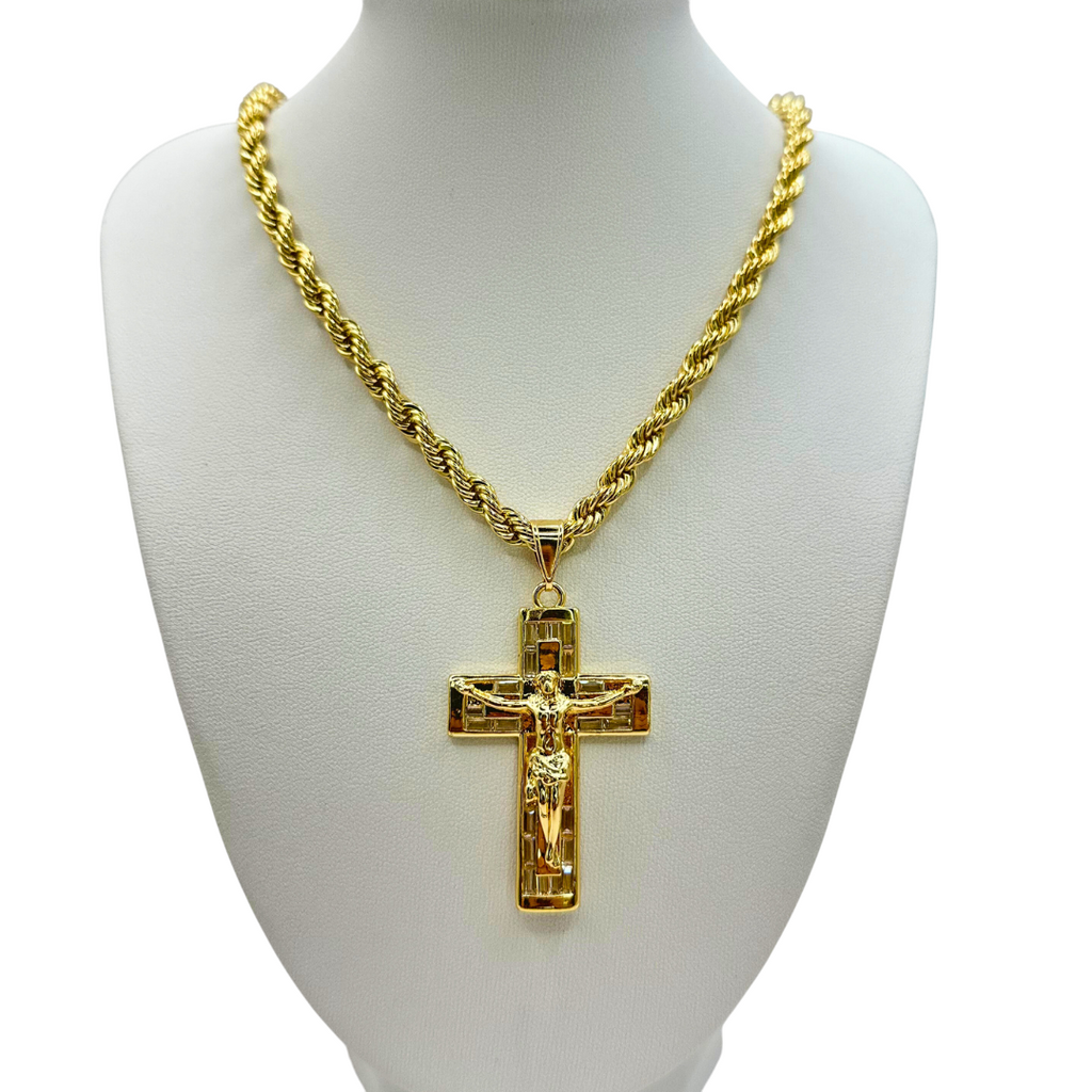 Cadena Torzal 5mm Con Cristo en Oro Laminado de 18K