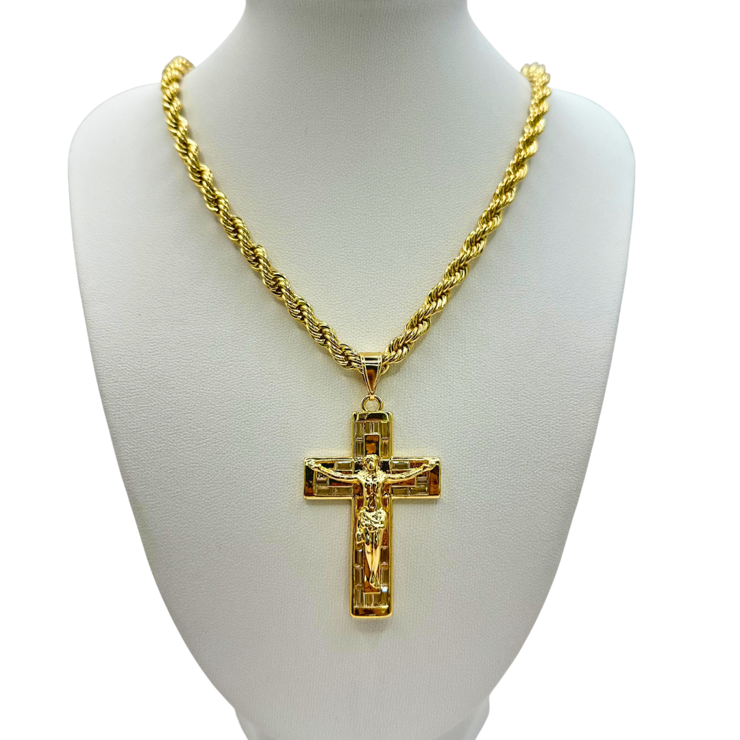 Cadena Torzal 5mm Con Cristo en Oro Laminado de 18K