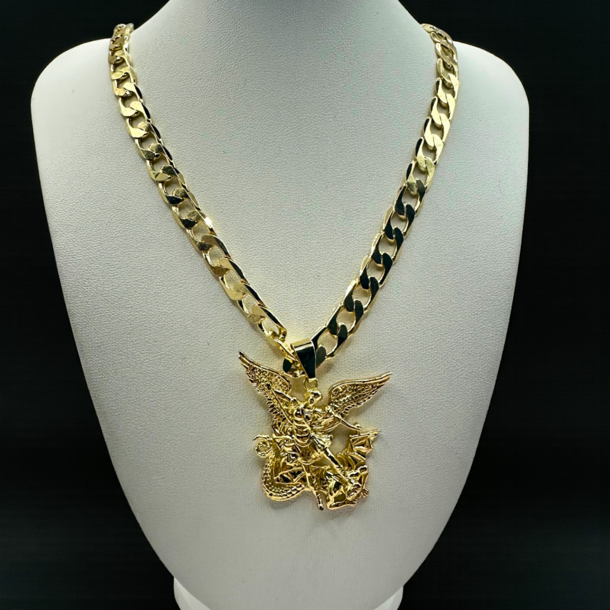 Cadena Barbada Con Dije de San Miguel Arcangel