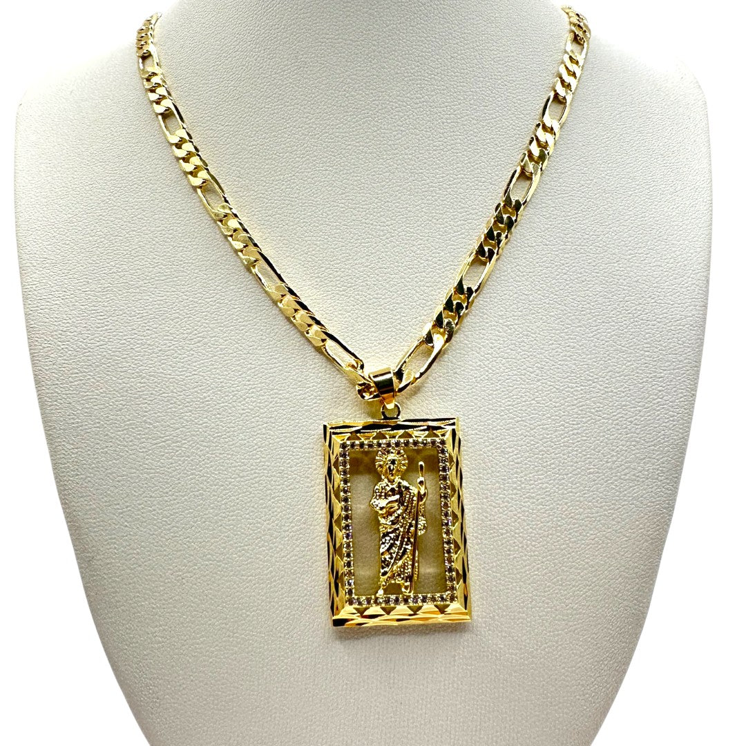 Cadena Cartier 5mm Con San Judas Cuadrado en Oro Laminado de 18K
