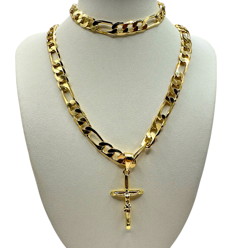 Cadena y esclava Cartier de 8mm con Cristo en oro laminado de 18K