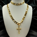 Cadena y esclava Cartier de 8mm con Cristo en oro laminado de 18K
