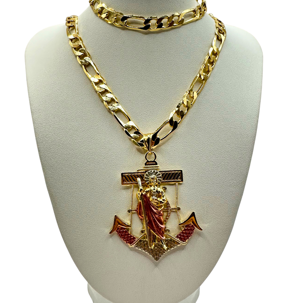 Cadena y esclava Cartier de 8mm con San Judas Ancla en oro laminado de 18K