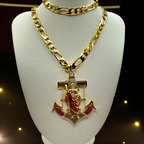 Cadena y esclava Cartier de 8mm con San Judas Ancla en oro laminado de 18K
