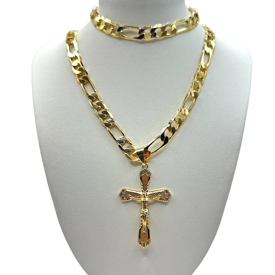 Cadena y esclava Cartier de 8mm con Cristo  en oro laminado de 18K