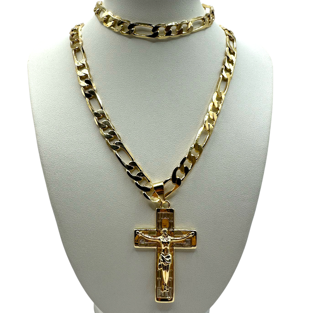 Cadena y esclava Cartier de 8mm con Cristo en oro laminado de 18K