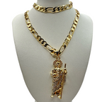 Cadena y Esclava Cartier 8mm con dije San Judas Blanco