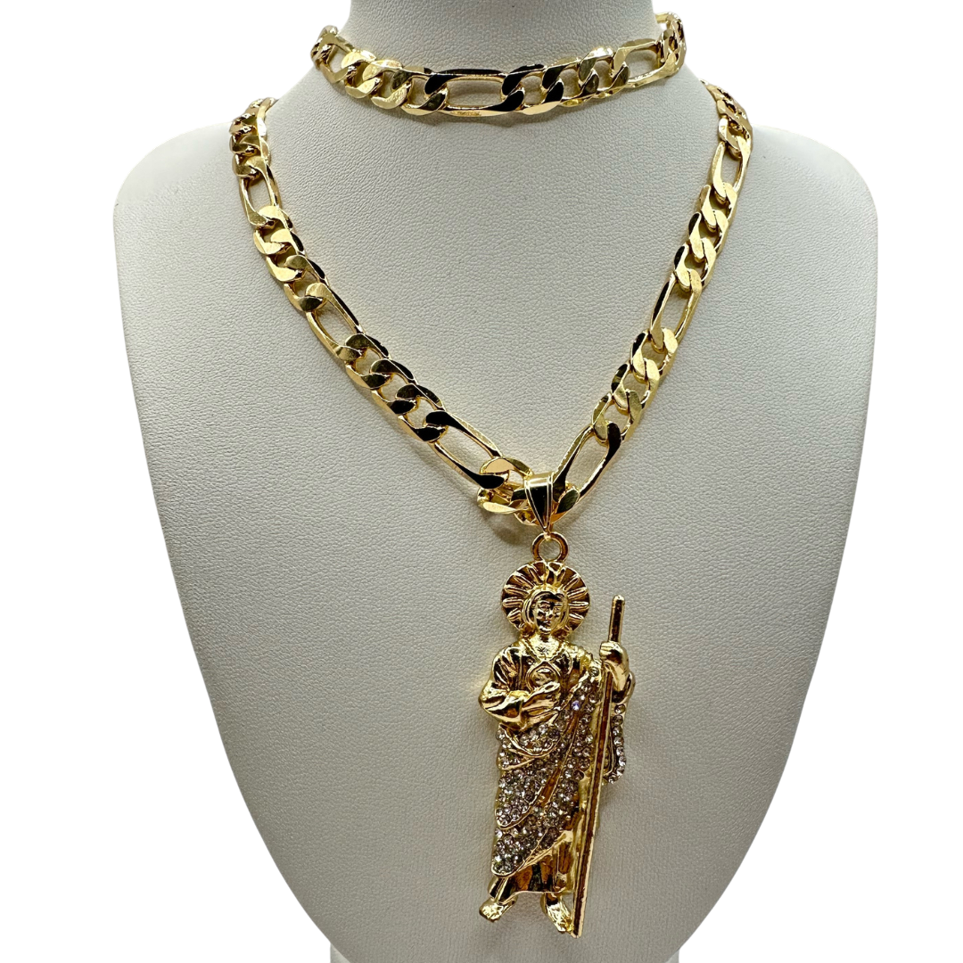 Cadena y esclava Cartier de 8mm con San Judas Blanco en oro laminado de 18K