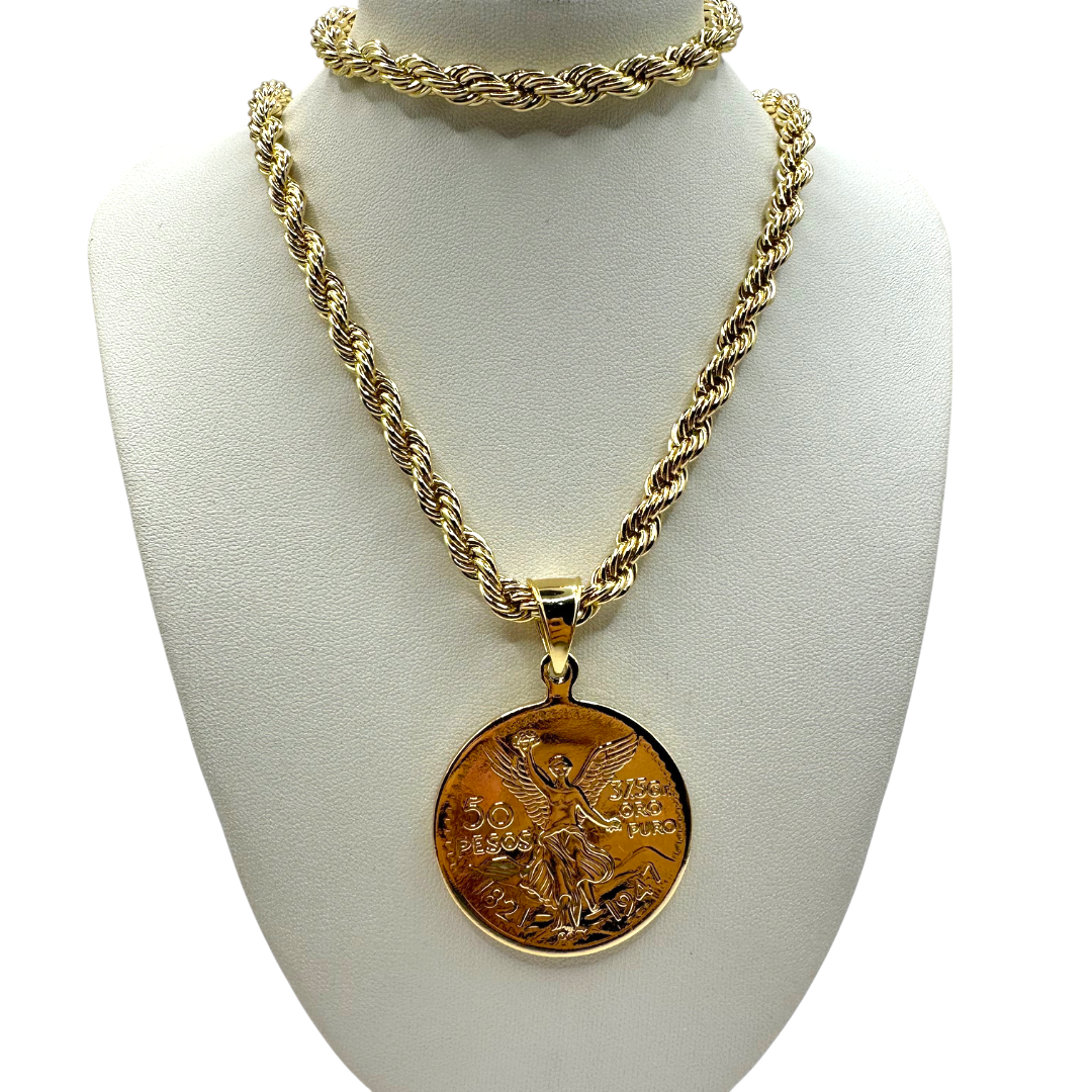 Cadena y esclava Torzal de 5mm con Centenario en oro laminado de 18K