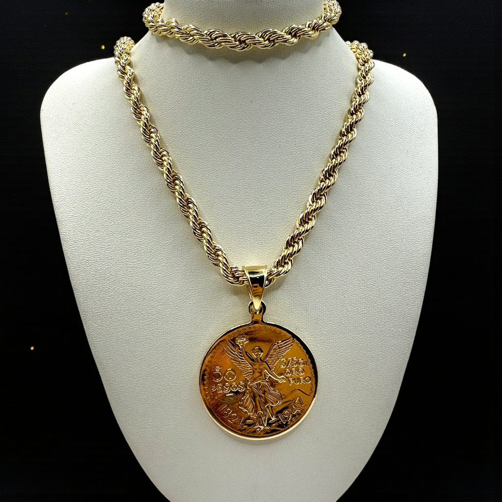 Cadena y esclava Torzal de 5mm con Centenario en oro laminado de 18K