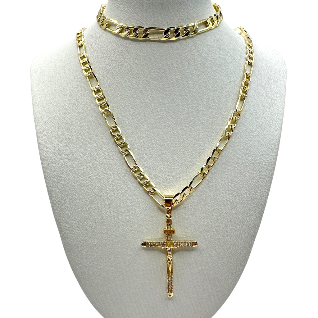 Cadena y esclava Cartier de 5mm con Cristo Diamantado en oro laminado de 18K