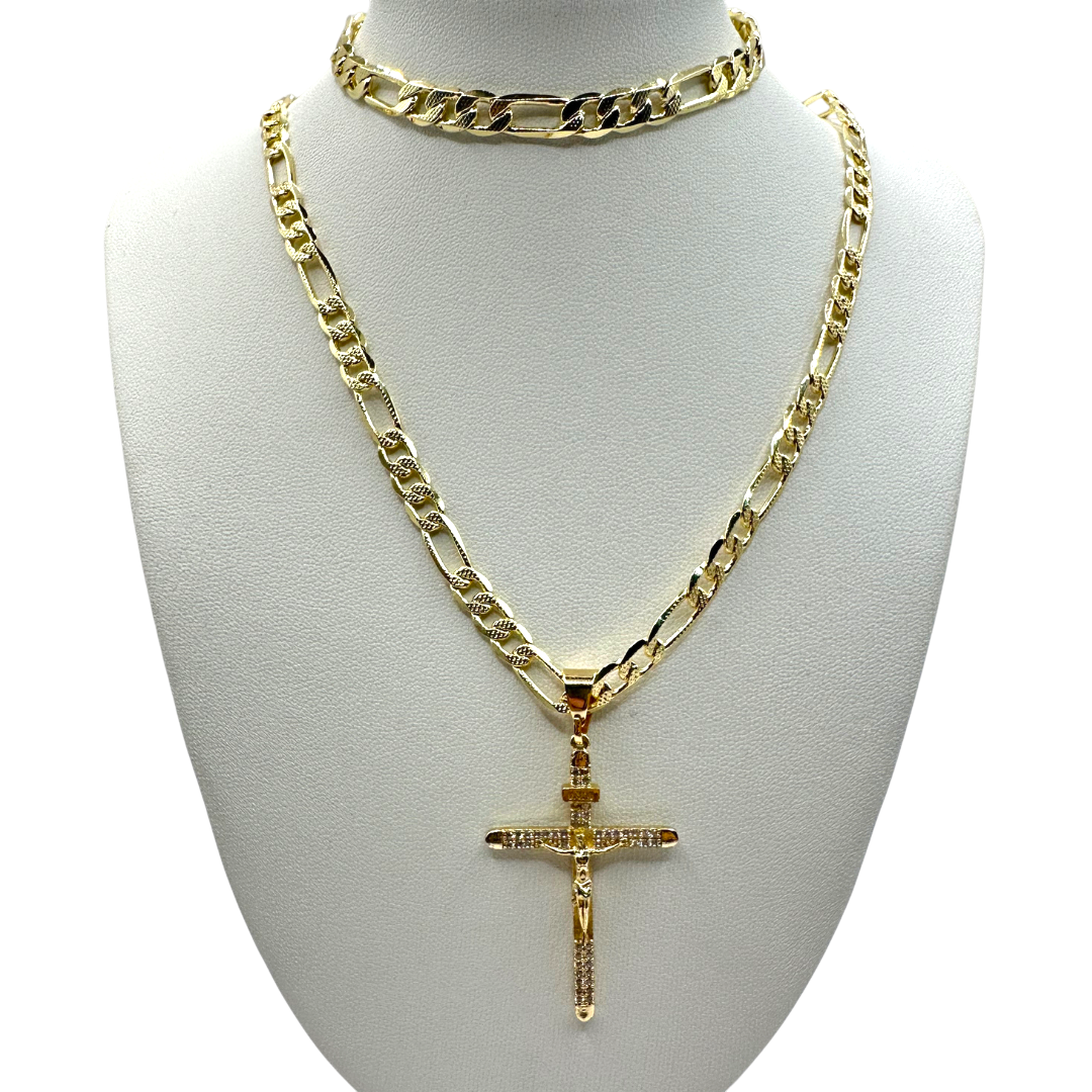 Cadena y esclava Cartier de 5mm con Cristo Diamantado en oro laminado de 18K