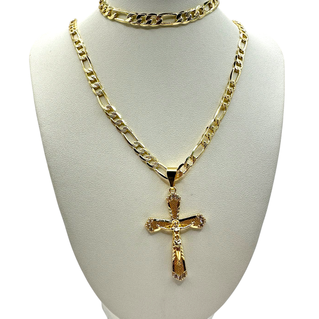 Cadena y esclava Cartier de 5mm con Cristo en oro laminado de 18K