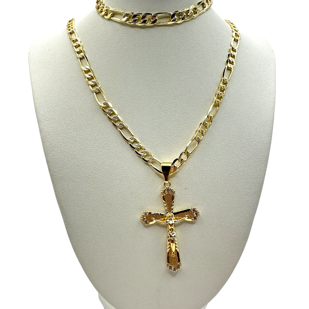 Cadena y esclava Cartier de 5mm con Cristo en oro laminado de 18K