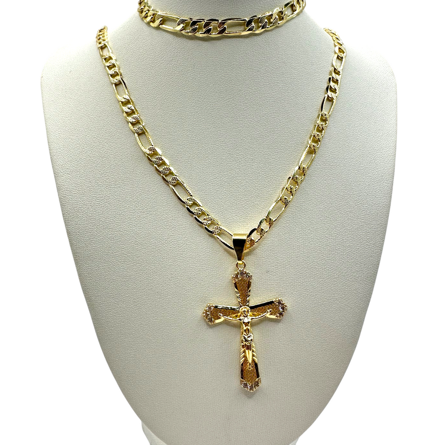 Cadena y esclava Cartier de 5mm con Cristo en oro laminado de 18K