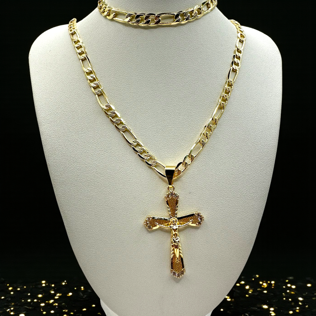 Cadena y esclava Cartier de 5mm con Cristo en oro laminado de 18K