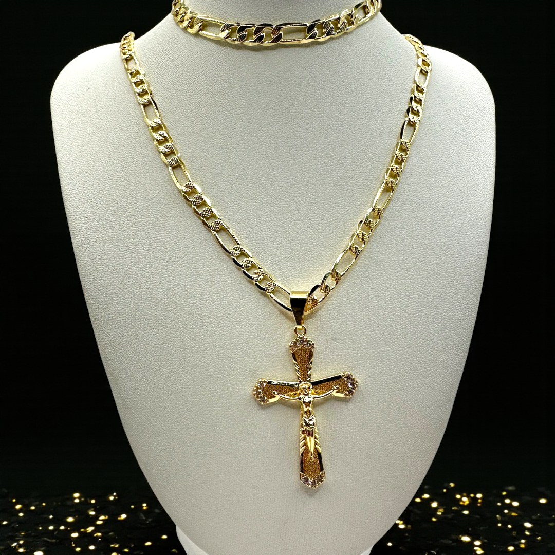 Cadena y esclava Cartier de 5mm con Cristo en oro laminado de 18K