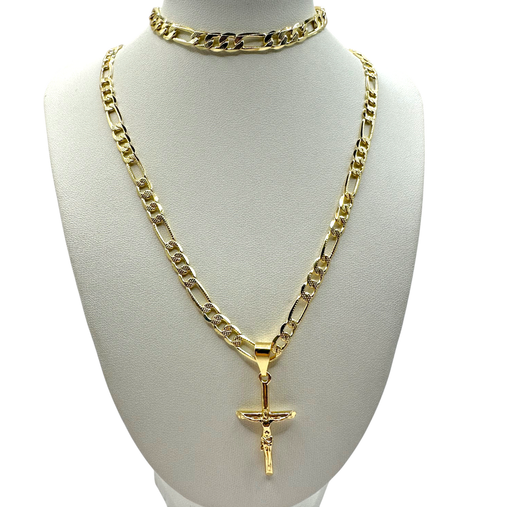 Cadena y esclava Cartier de 5mm con Cristo en oro laminado de 18K