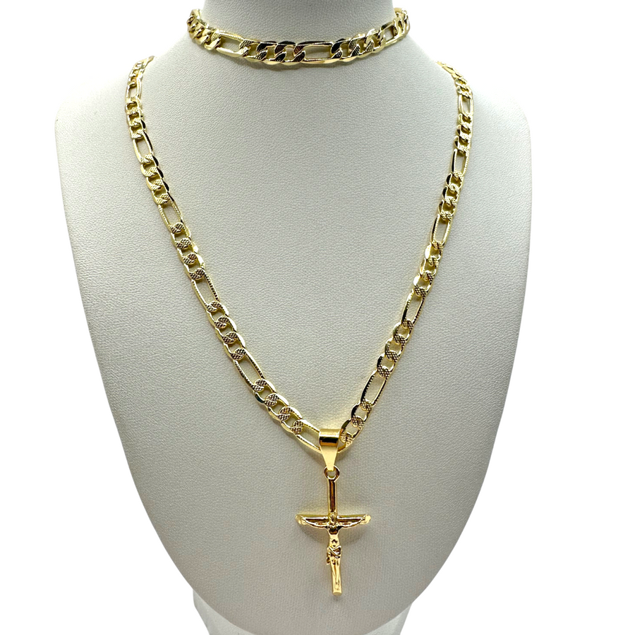 Cadena y esclava Cartier de 5mm con Cristo en oro laminado de 18K