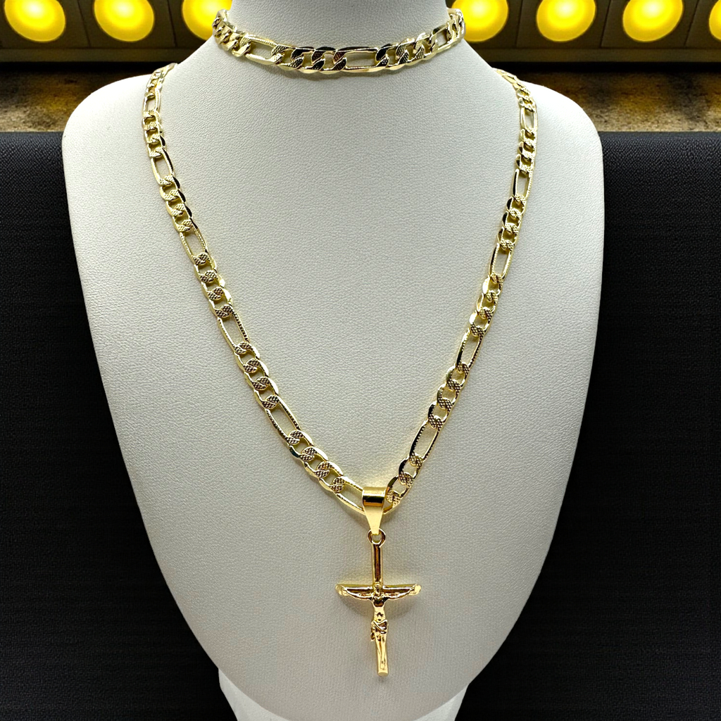 Cadena y esclava Cartier de 5mm con Cristo en oro laminado de 18K