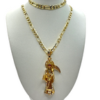 Cadena y Esclava Cartier 5mm con dije Santa Muerte Dorada