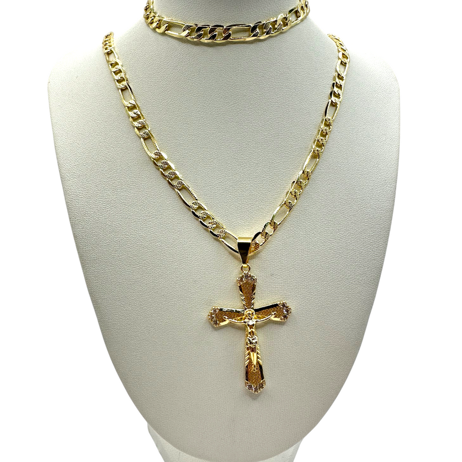 Cadena y esclava Cartier de 5mm con Cristo en oro laminado de 18K