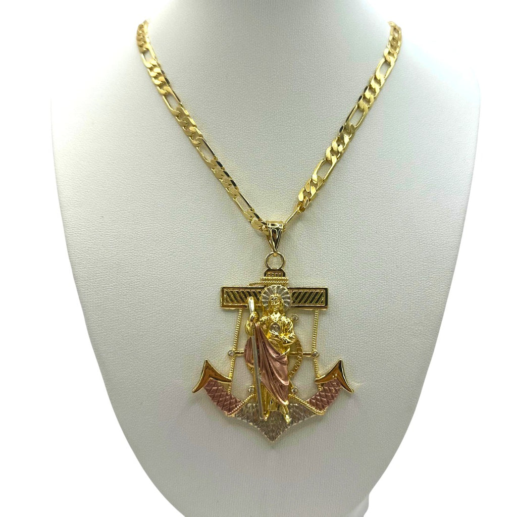 Cadena Cartier 5mm Con San Judas Ancla en Oro Laminado de 18K