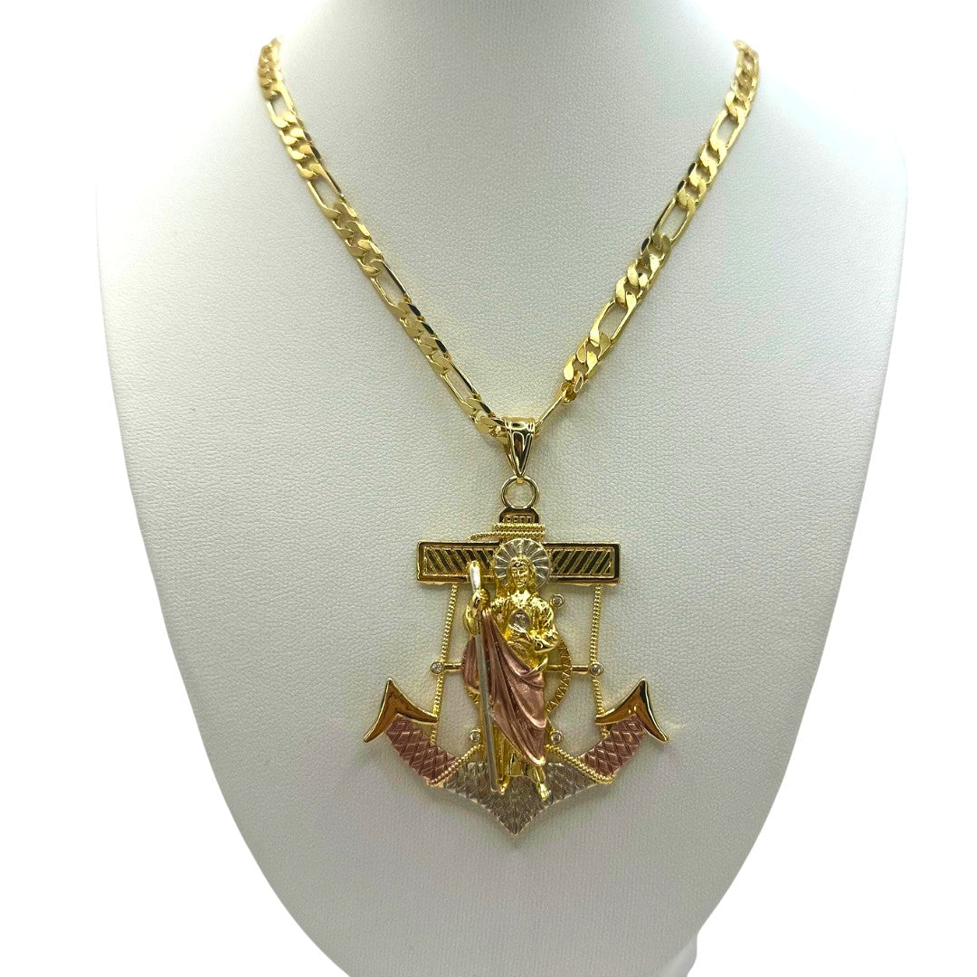 Cadena Cartier 5mm Con San Judas Ancla en Oro Laminado de 18K