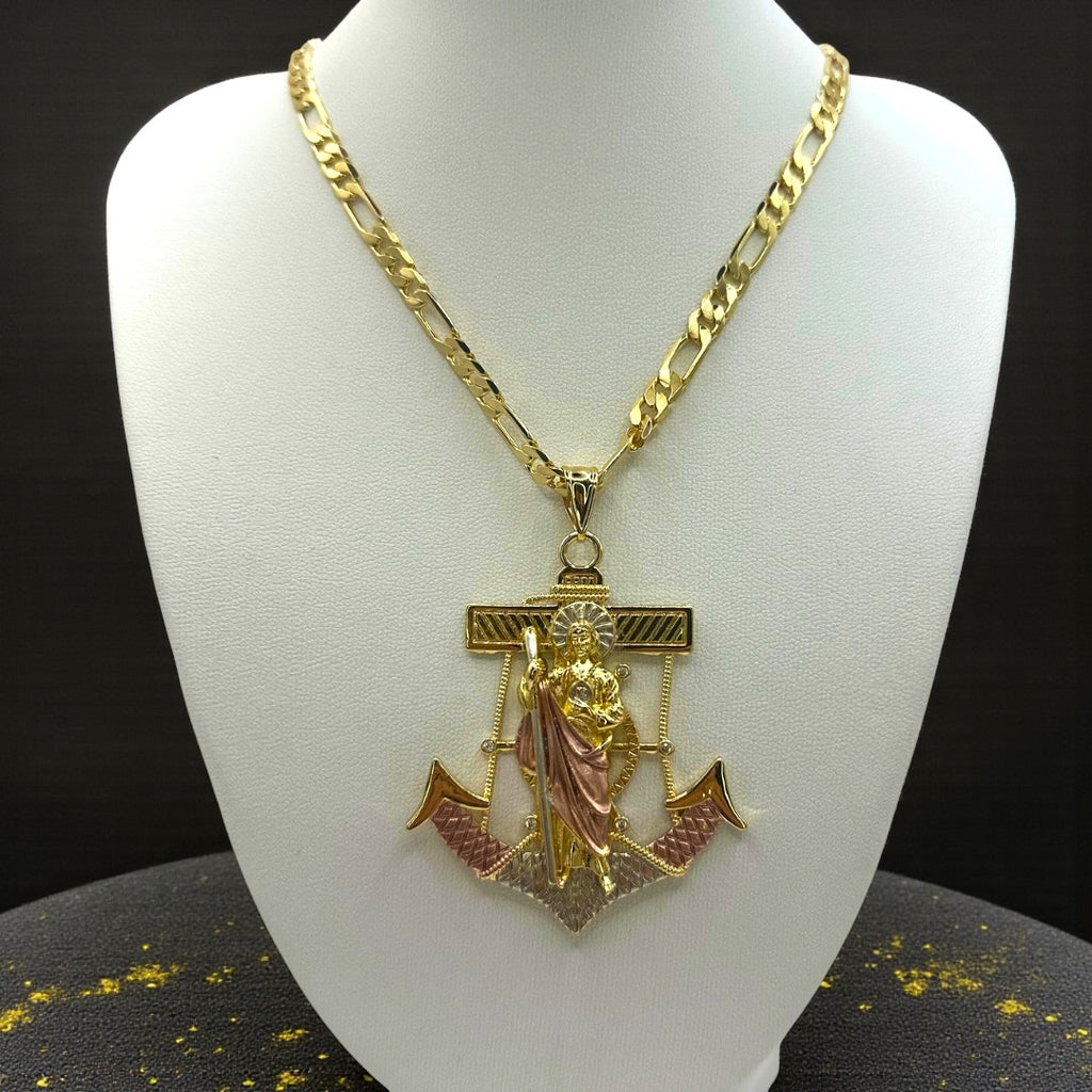 Cadena Cartier 5mm Con San Judas Ancla en Oro Laminado de 18K