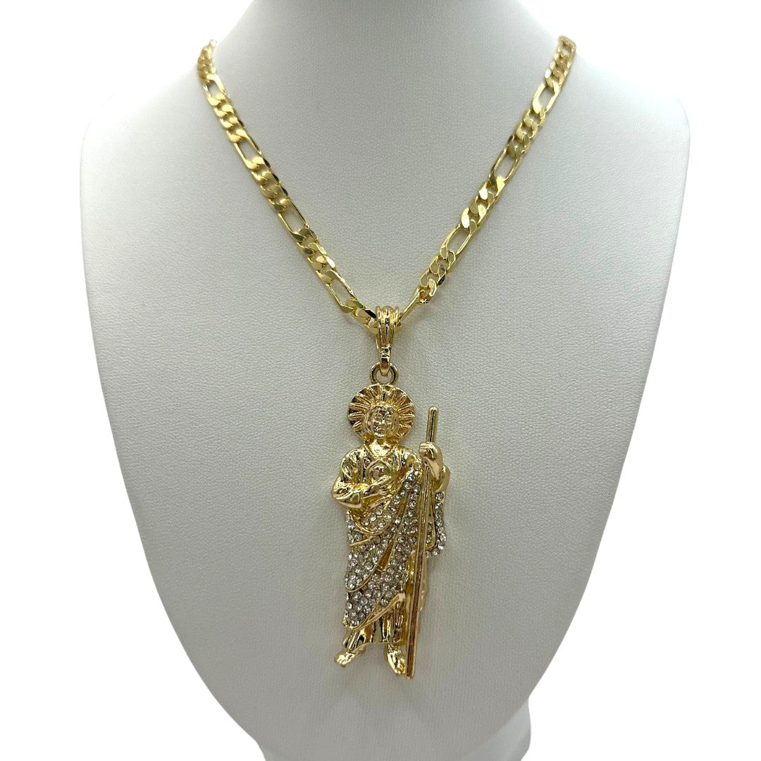 Cadena Cartier 5mm Con San Judas Blanco en Oro Laminado de 18K