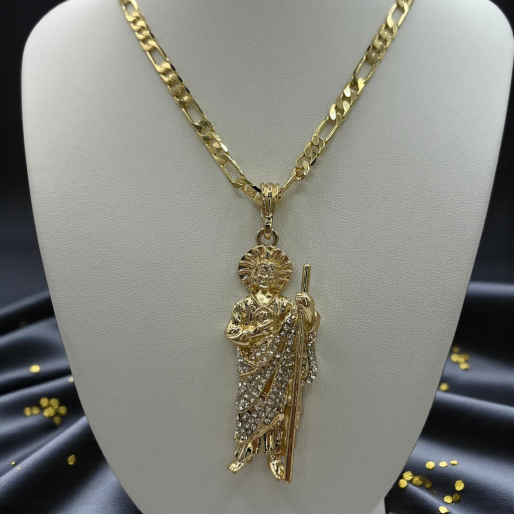 Cadena Cartier 5mm Con San Judas Blanco en Oro Laminado de 18K