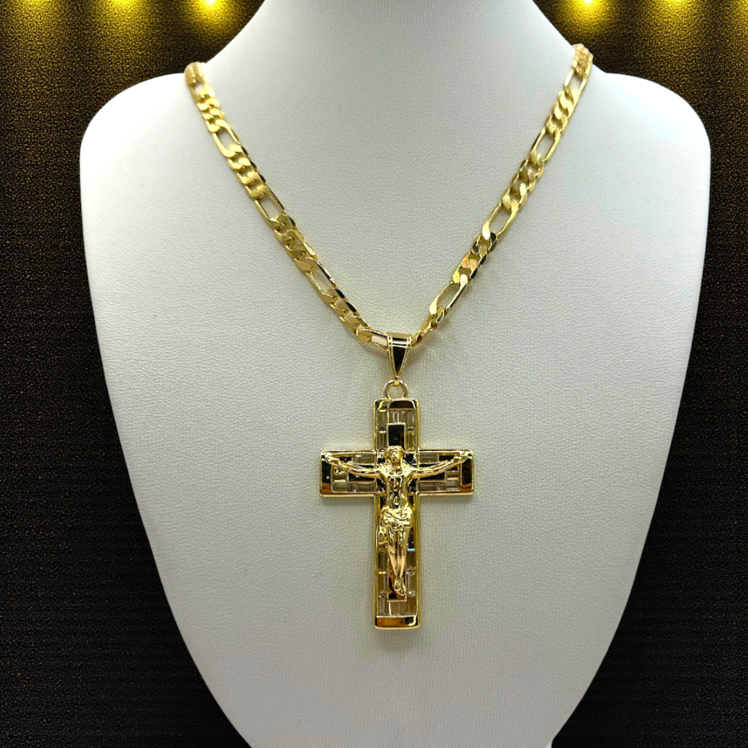Cadena Cartier 5mm Con Cristo en Oro Laminado de 18K