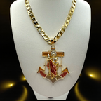 Cadena Barbada 8mm Con San Judas Ancla en Oro Laminado de 18K